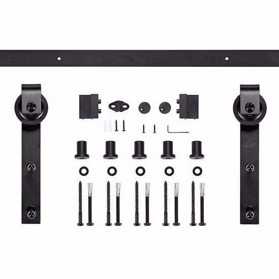 Sistema scorrevole industriale Bifold Bypass Kit porta doppia per fienile Hardware per esterni in legno e struttura in metallo Porta in vetro Profilo a rulli Montaggio laterale Binario fai-da-te Economico